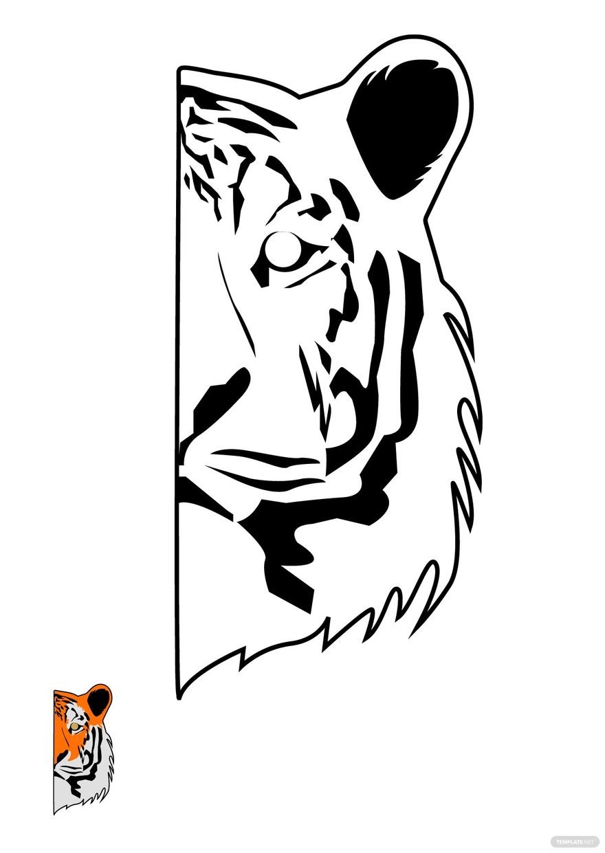 Half Tiger Coloring Page in PDF, JPG
