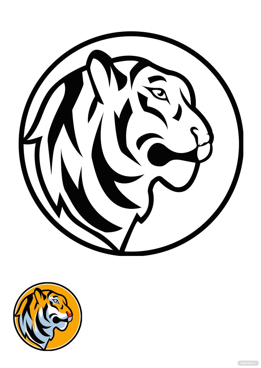 Tiger Icon Coloring Page in PDF, JPG