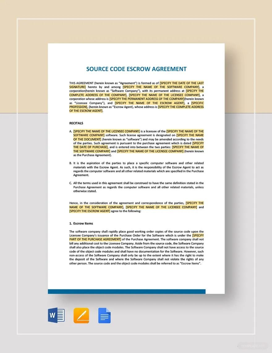 Source Code Escrow Agreement Template