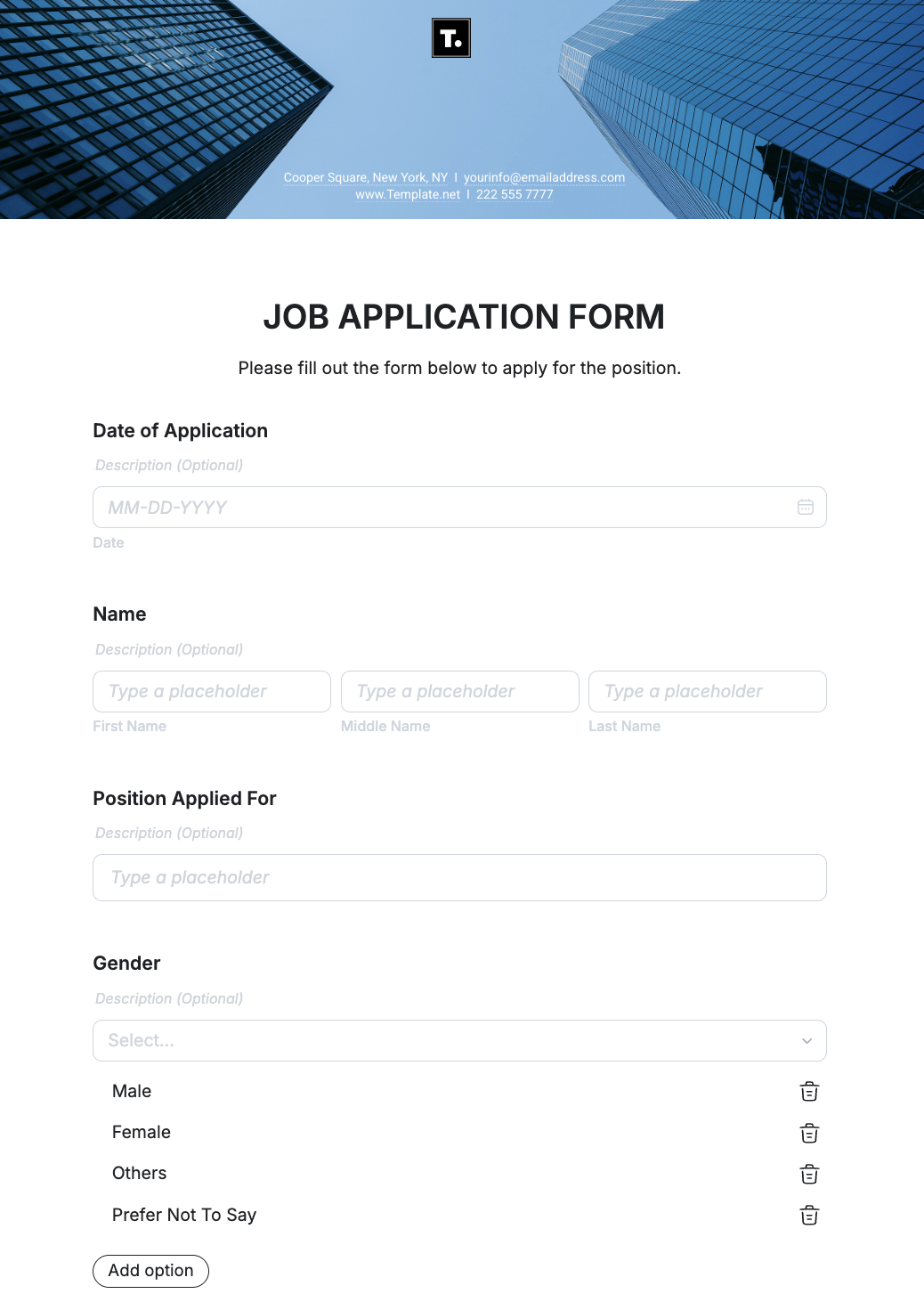 Free Job Application Form Generator: Online Builder | Template.net