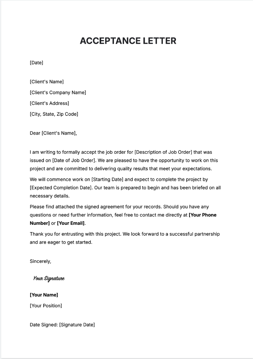 Acceptance Letter Generator