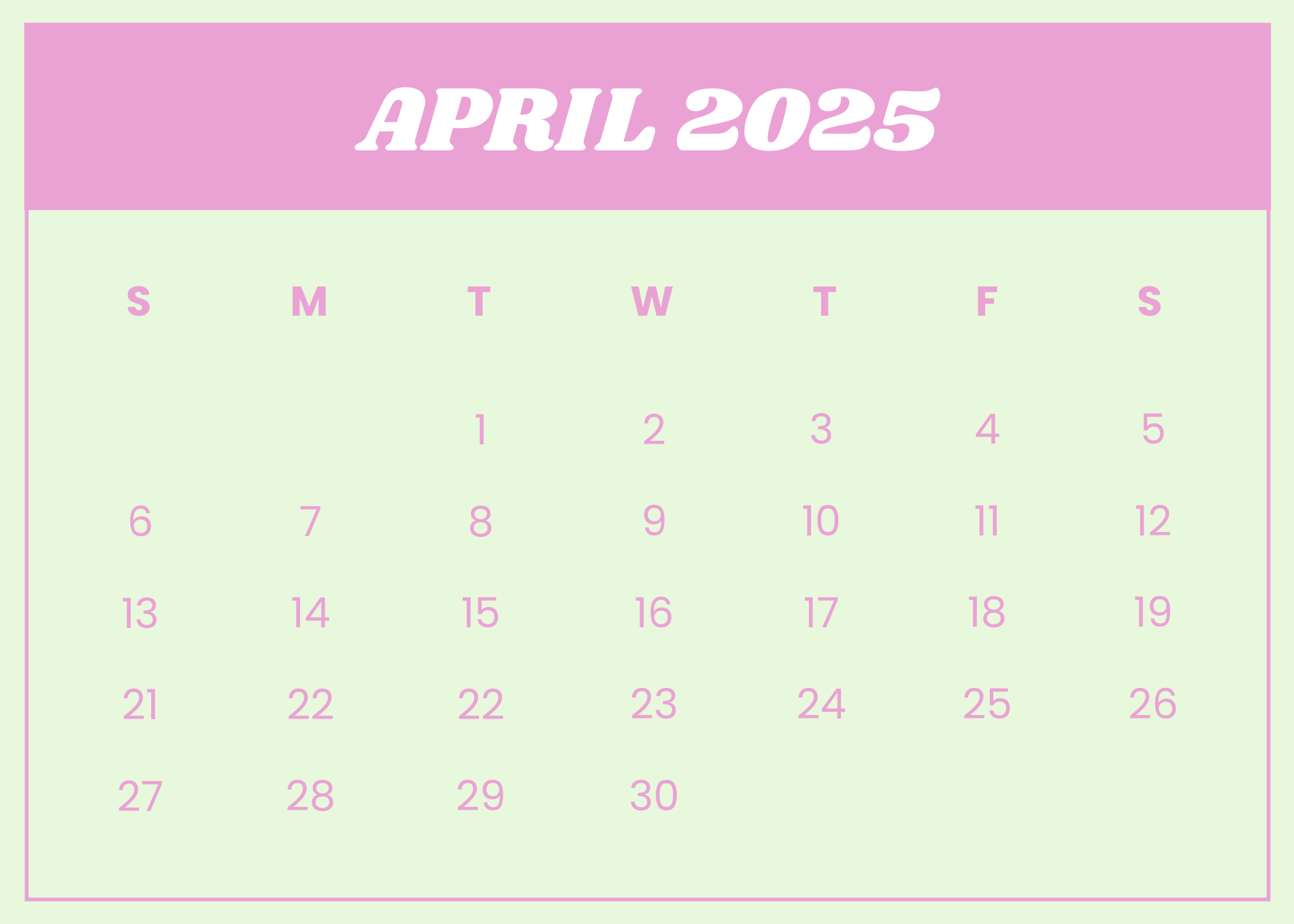 April Calendar Generator 2025