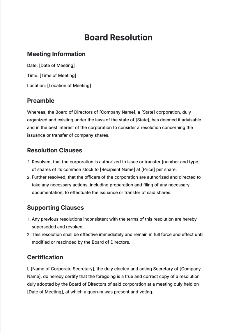 Board Resolution Generator