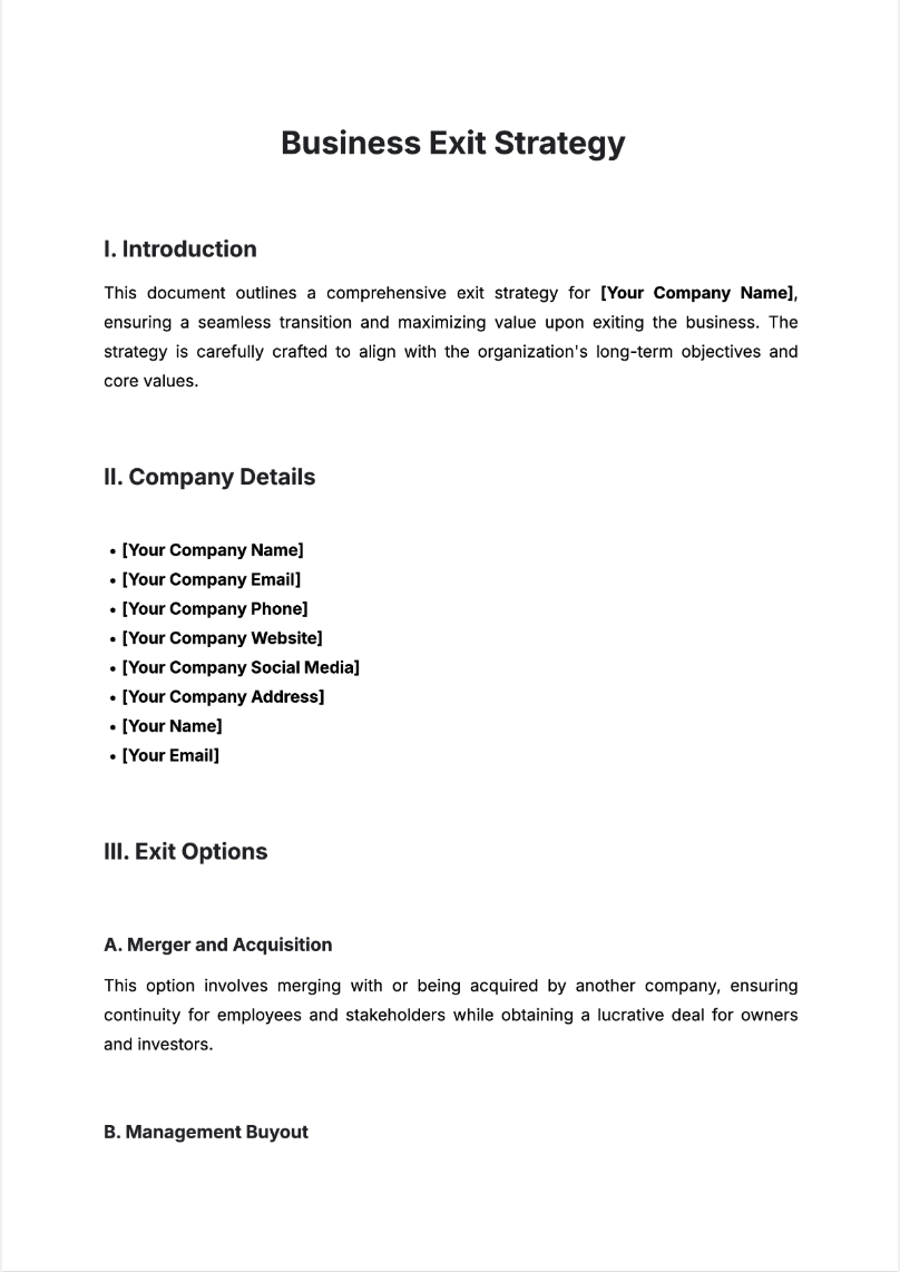 Business Exit Strategy Generator
