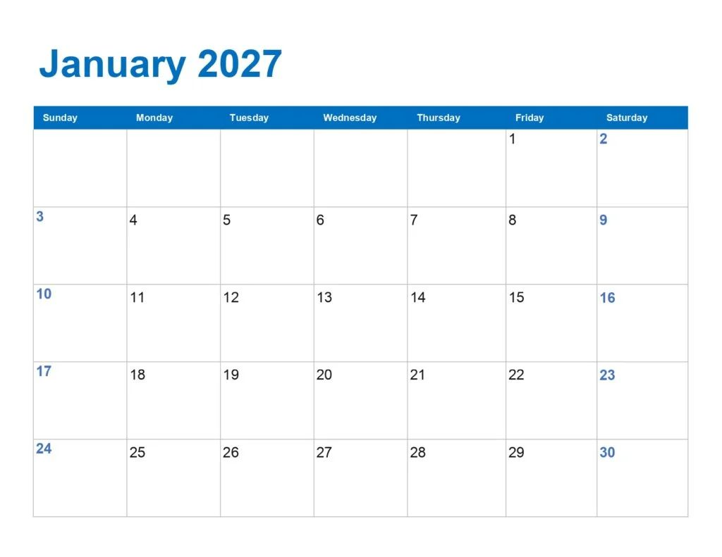 2027 Calendar Generator