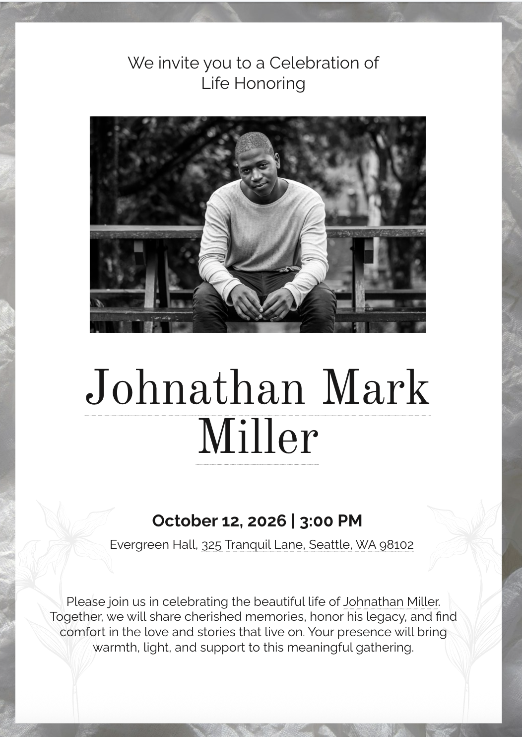 Celebration of Life Invitation Generator