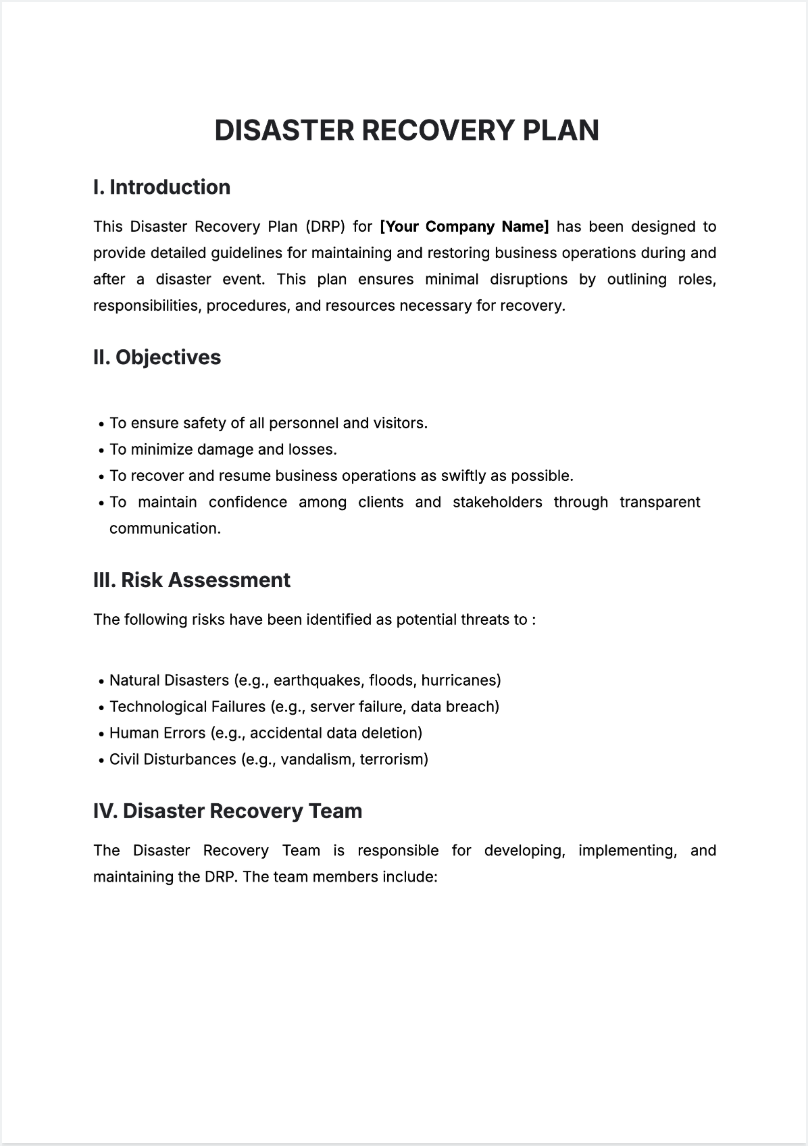 Disaster Recovery Plan Generator