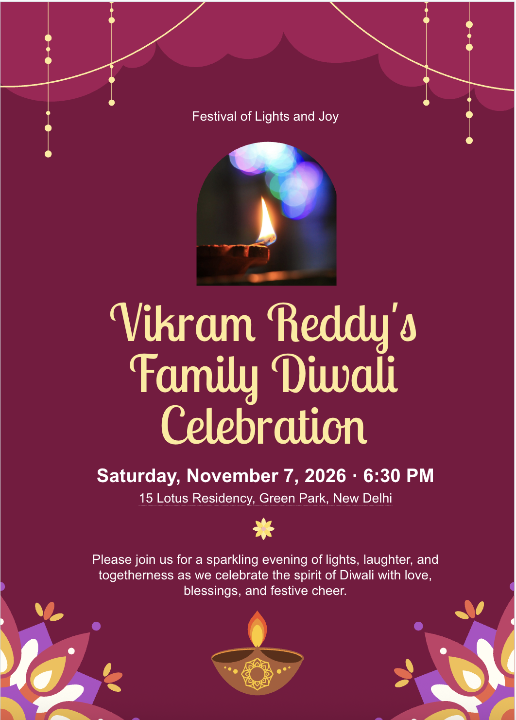 Diwali Invitation Generator