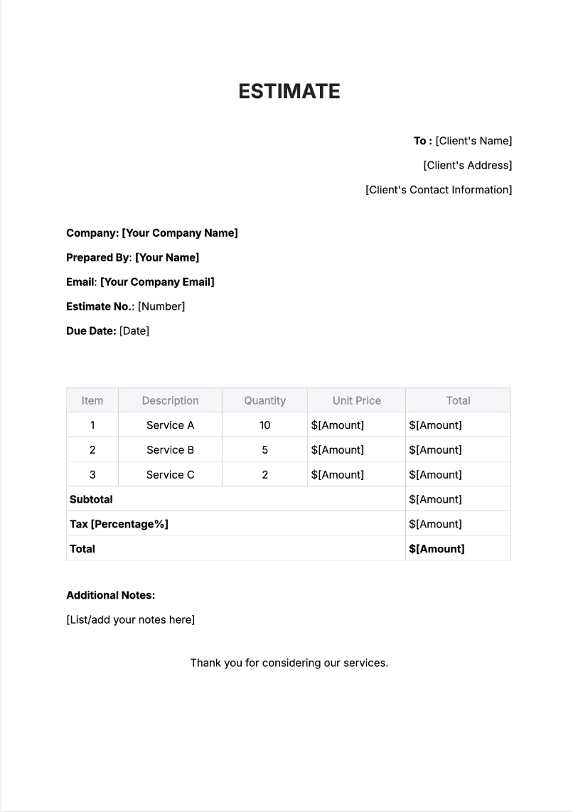 Estimate Generator