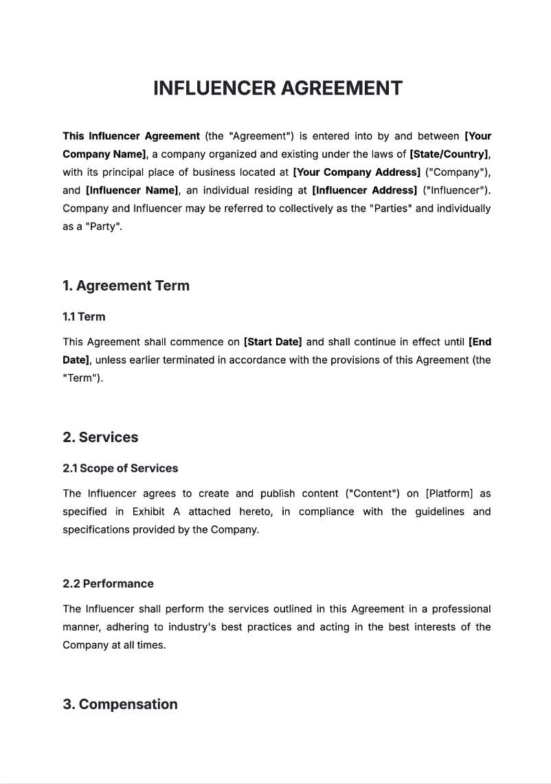 Influencer Agreement Generator