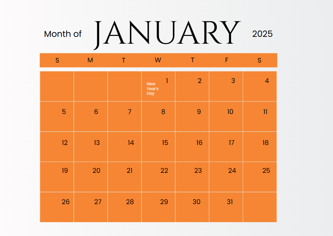 January Calendar Generator 2025