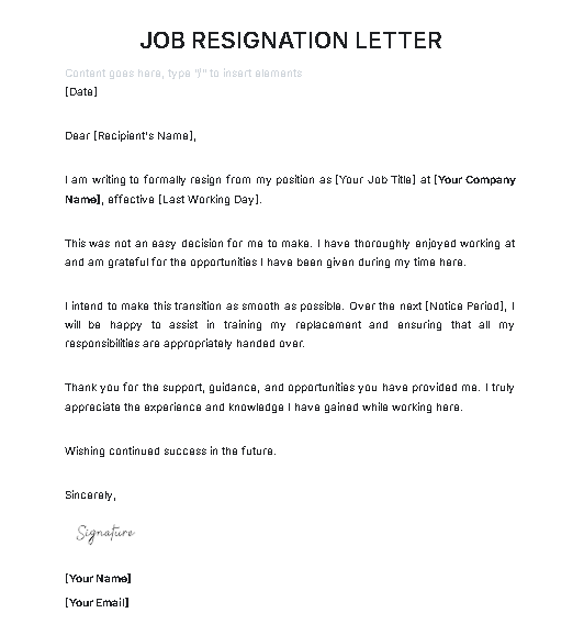 Job Resignation Letter Generator
