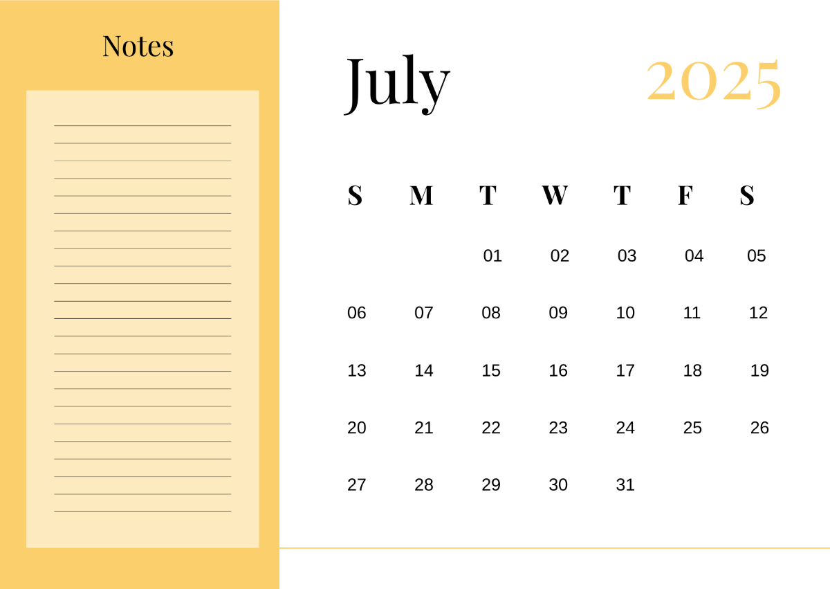 July Calendar Generator 2025