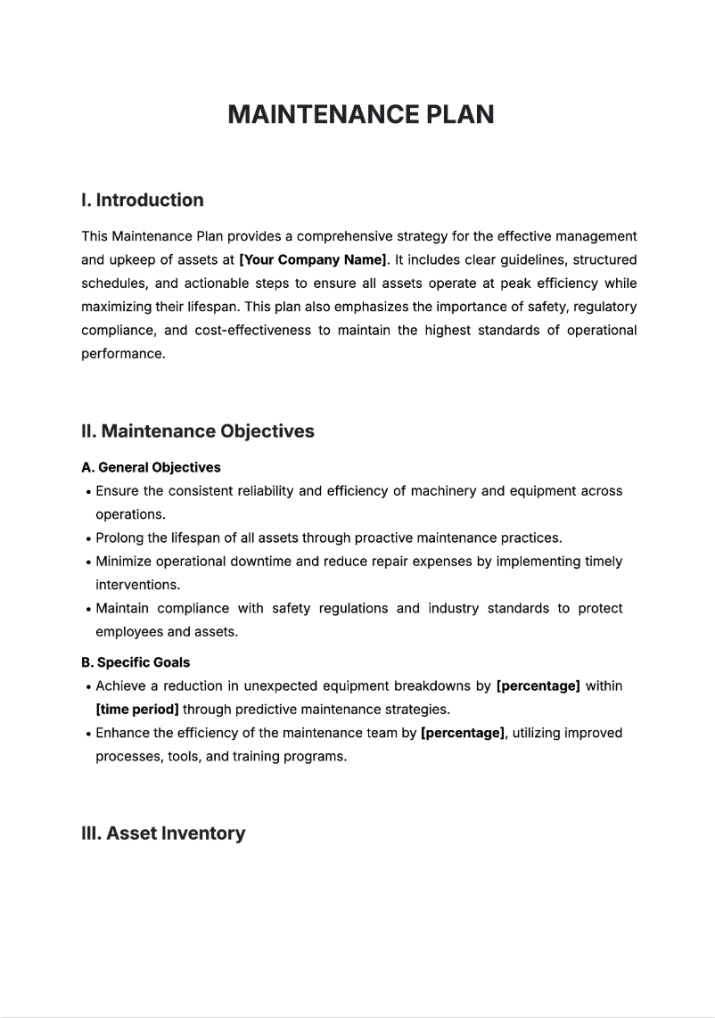 Maintenance Plan Generator