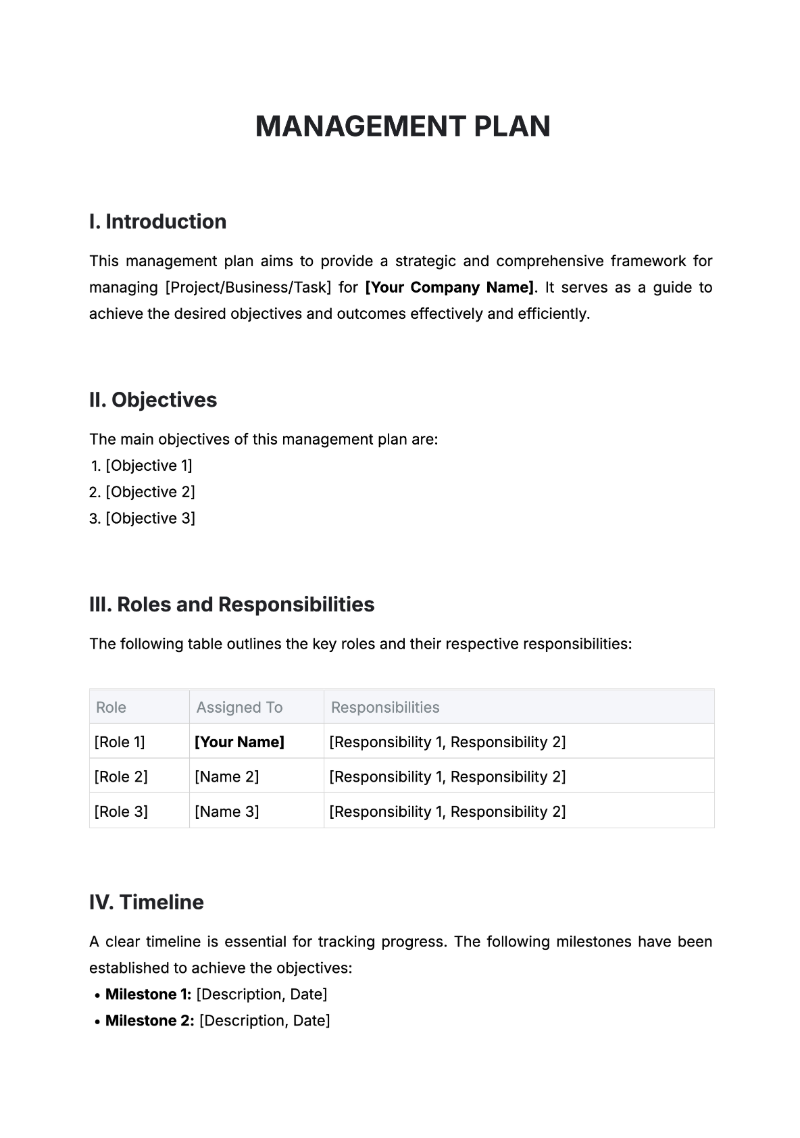 Management Plan Generator