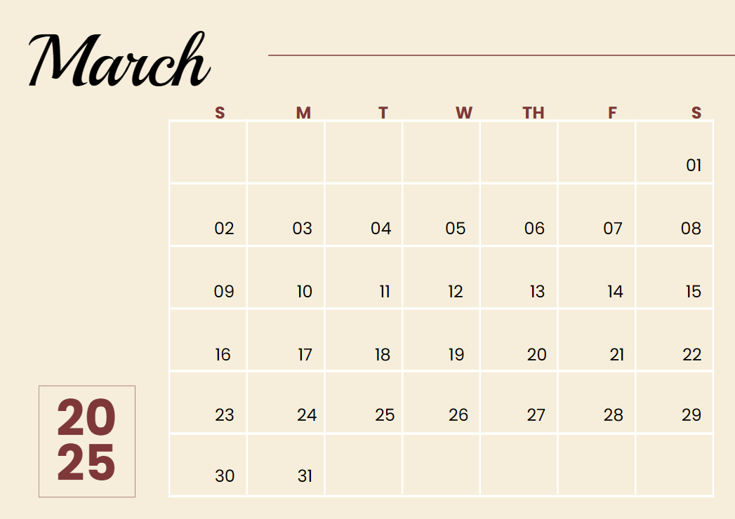 March Calendar Generator 2025