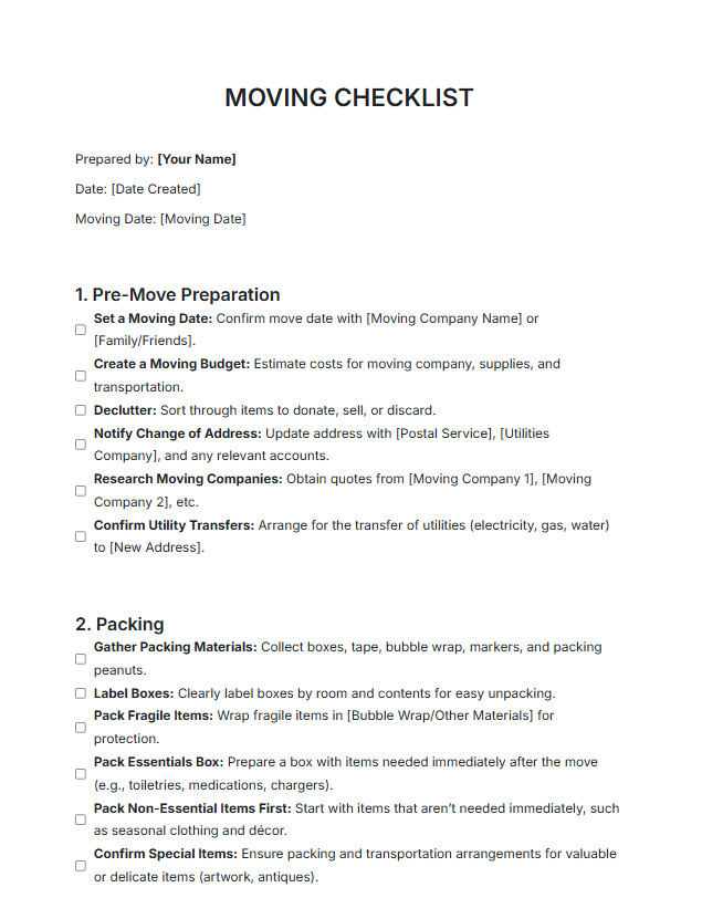 Moving Checklist Generator