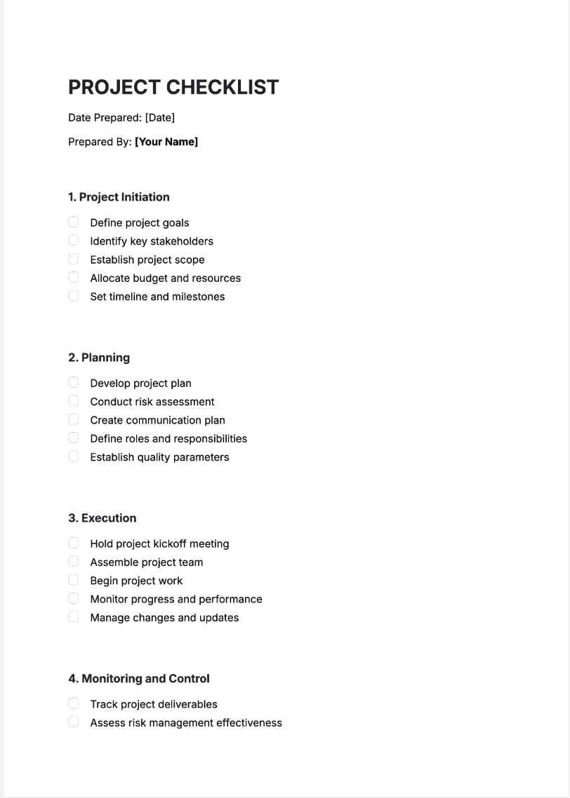 Project Checklist Generator