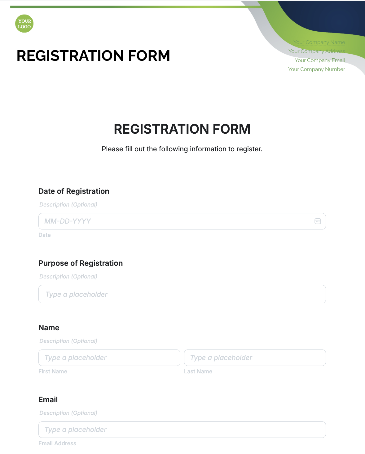 Free ai registration form generator registration form builder online