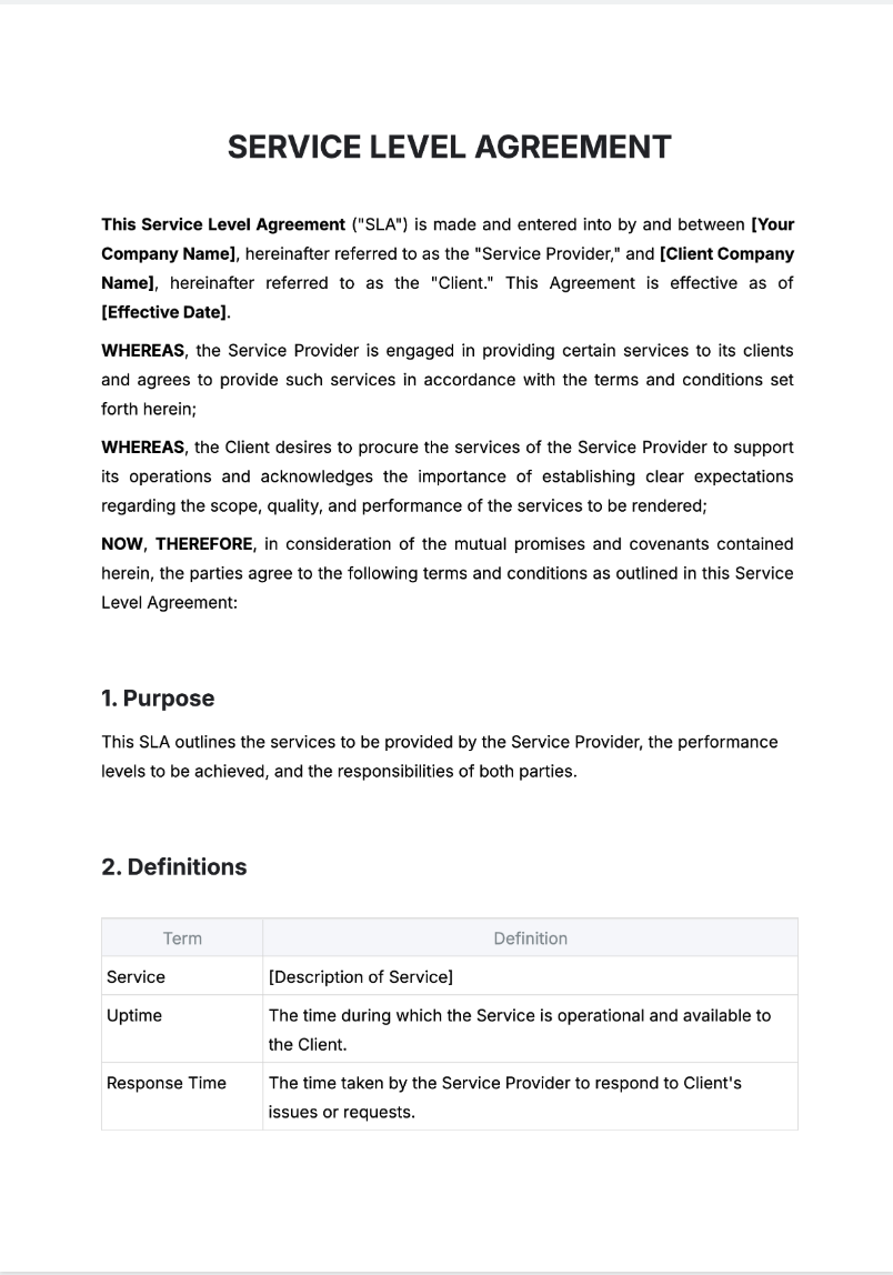 Service Level Agreement Generator