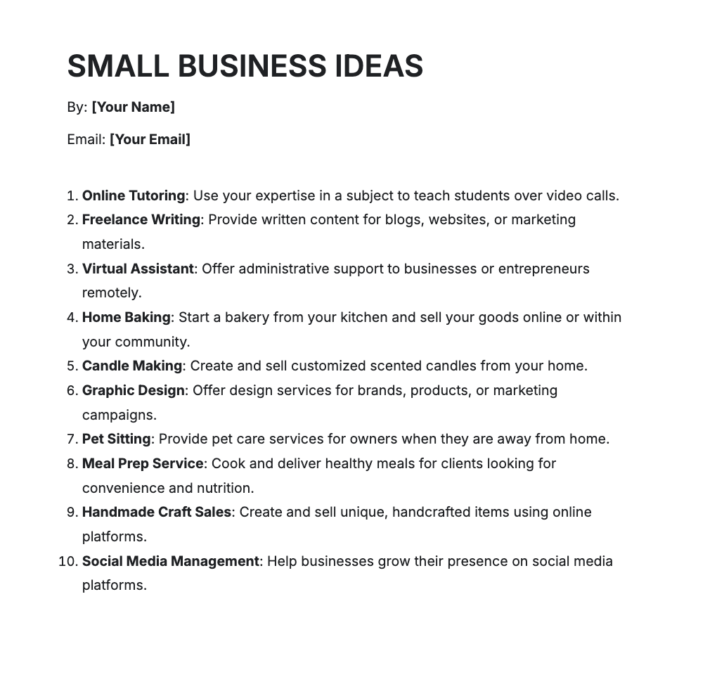 Small Business Ideas Generator