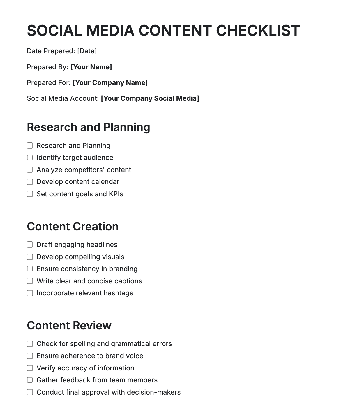 Social Media Content Checklist Generator