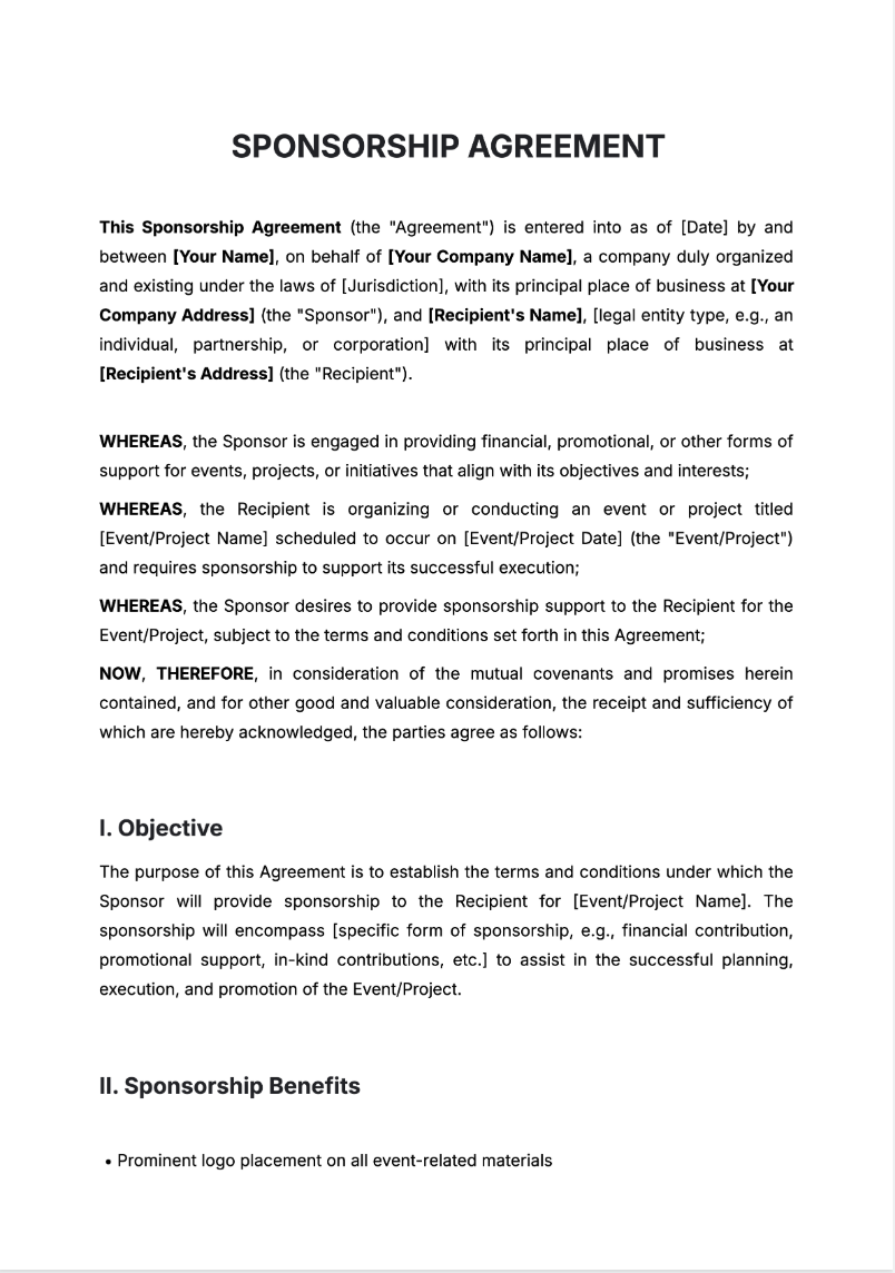 Sponsorship Agreement Generator