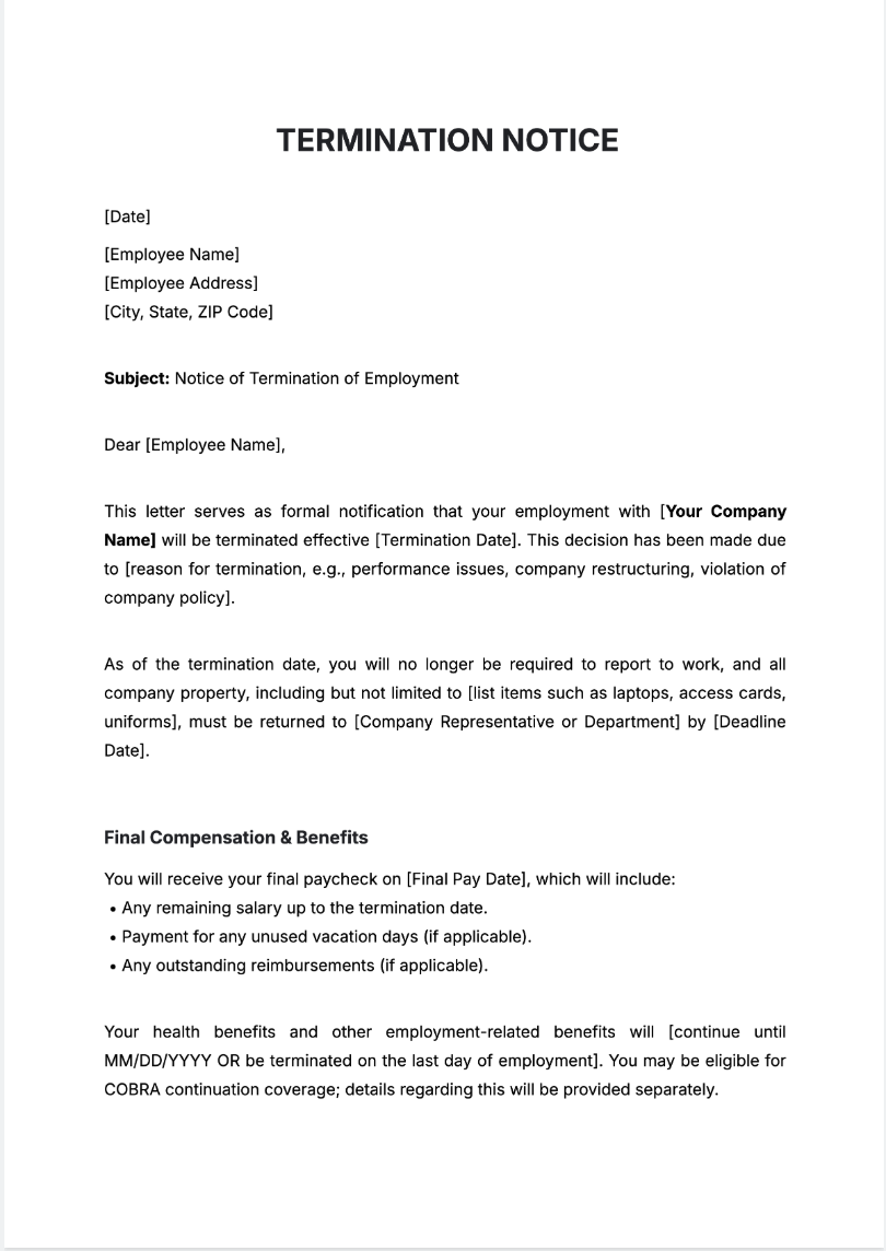 Termination Notice Generator