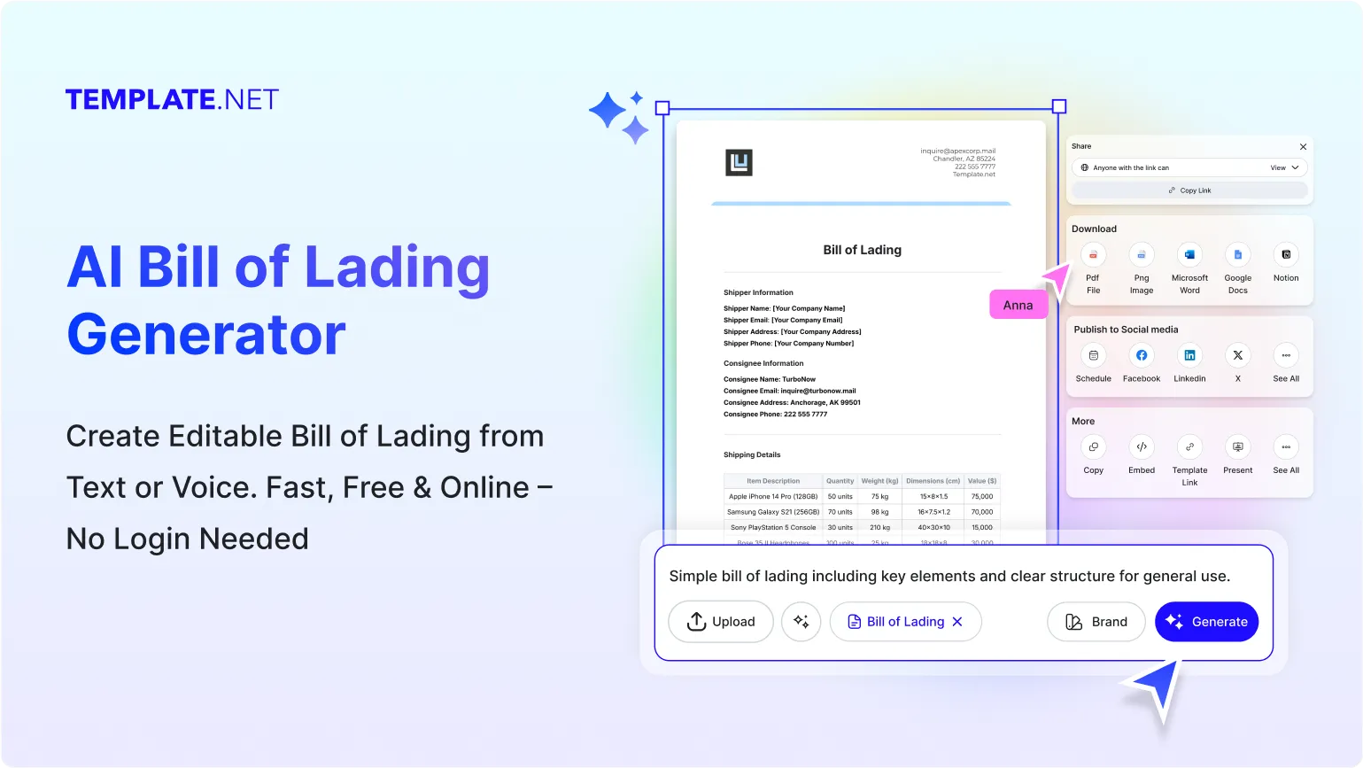 Free AI Bill of Lading Generator, Free AI BOL Document Maker Online