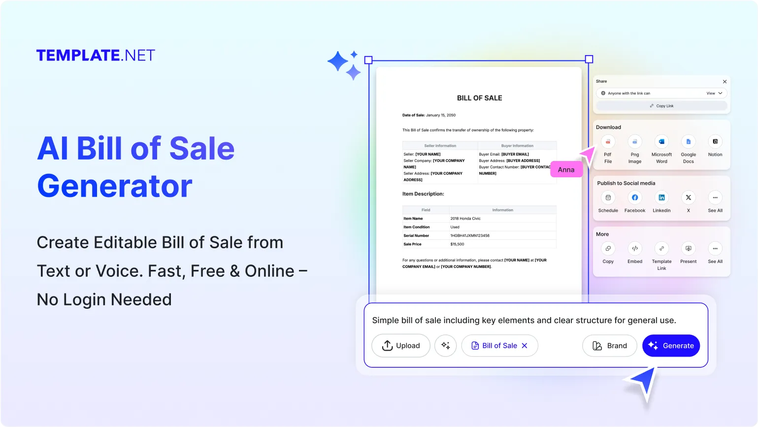 Free AI Bill of Sale Generator, Free Bill of Sale Maker Online