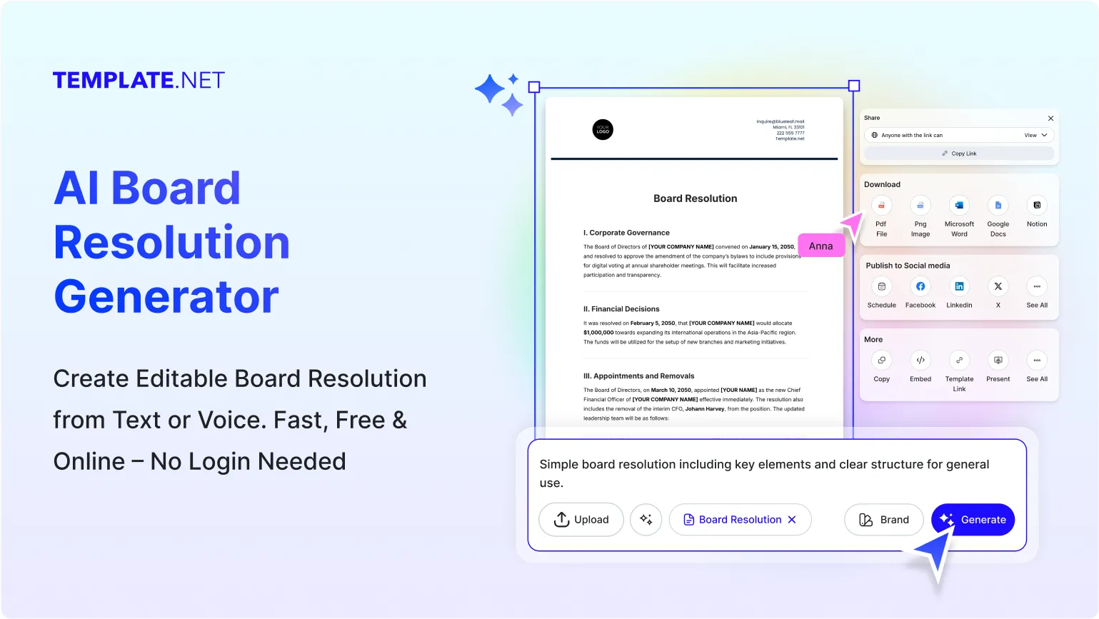 Free AI Board Resolution Generator, Free Board Resolution Maker Online