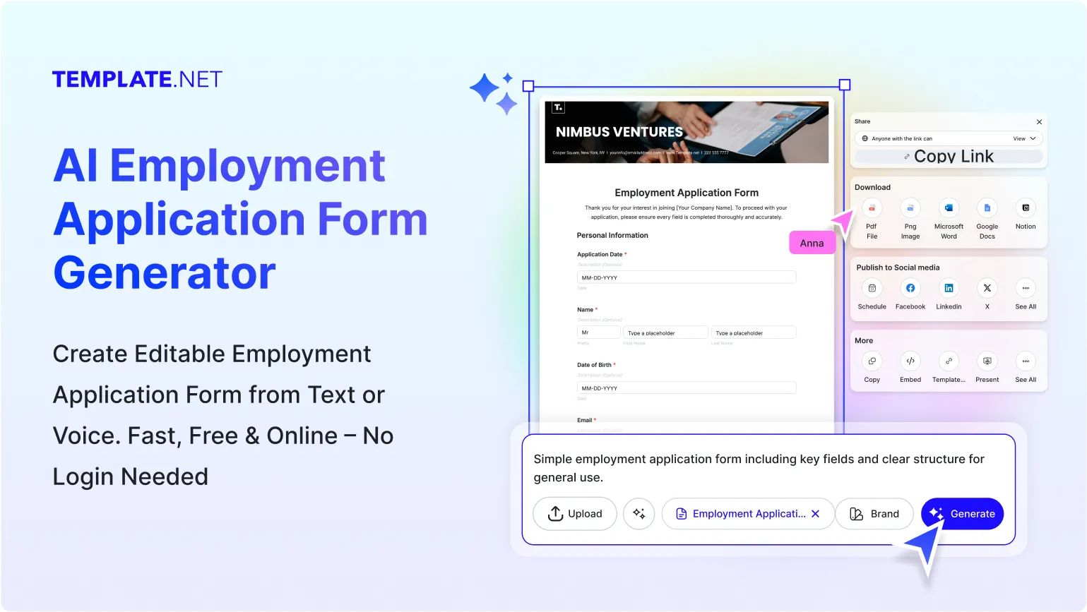 Free AI Employment Application Form Generator, Free Employment Application Form Maker Online