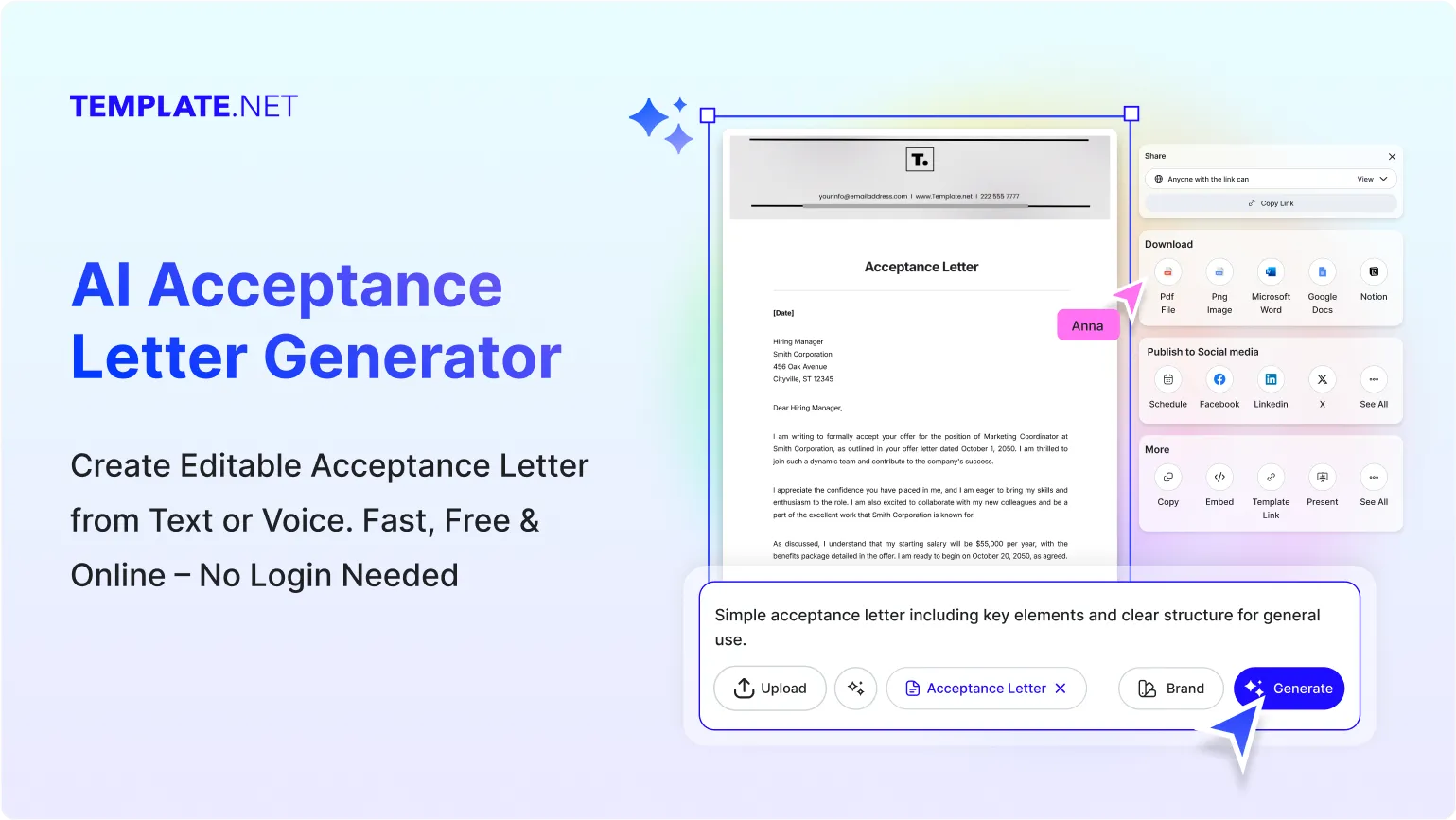 Free AI Acceptance Letter Generator, Free Acceptance Letter Maker Online