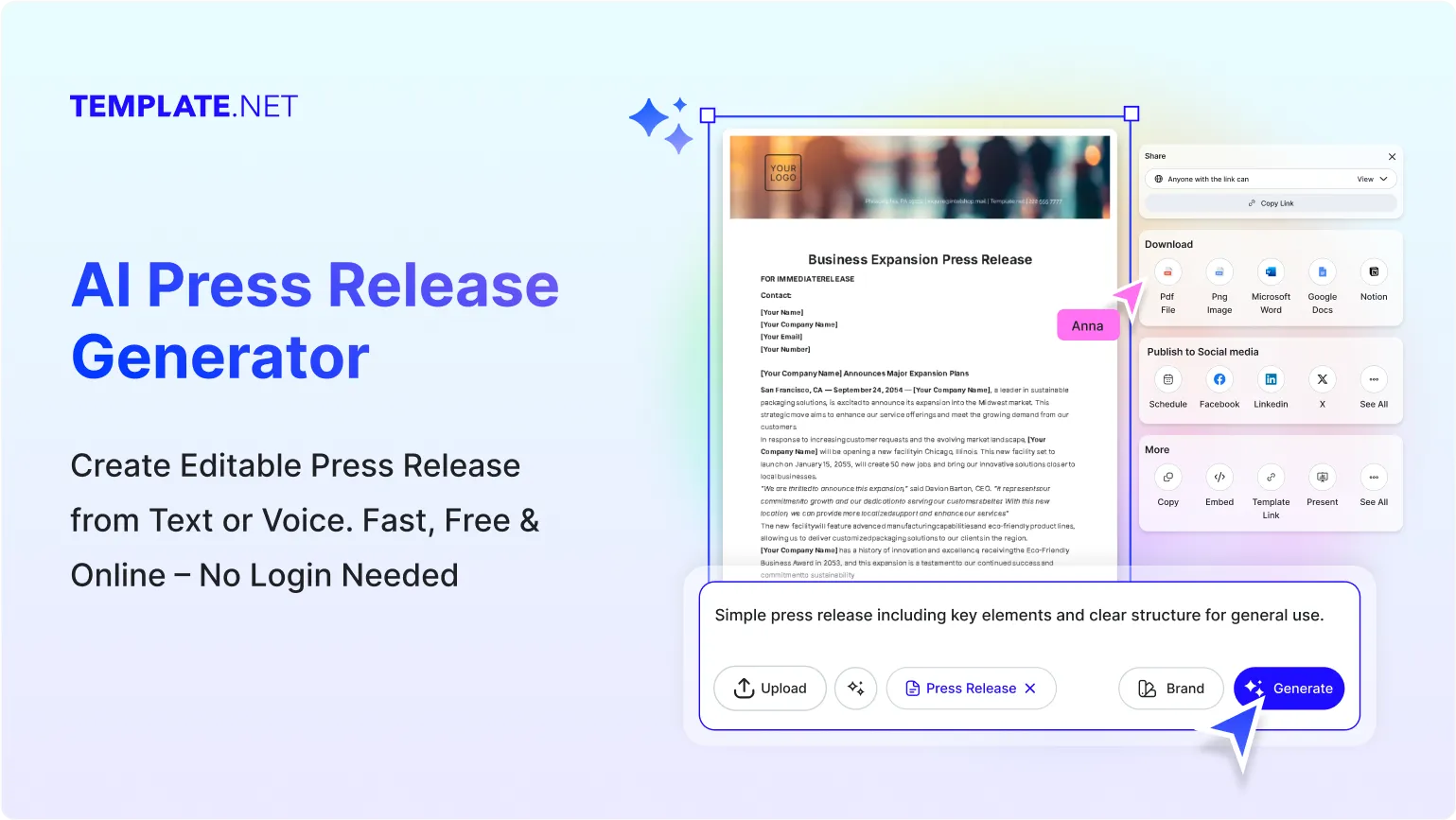 Free AI Press Release Generator, Free Press Release Maker Online	