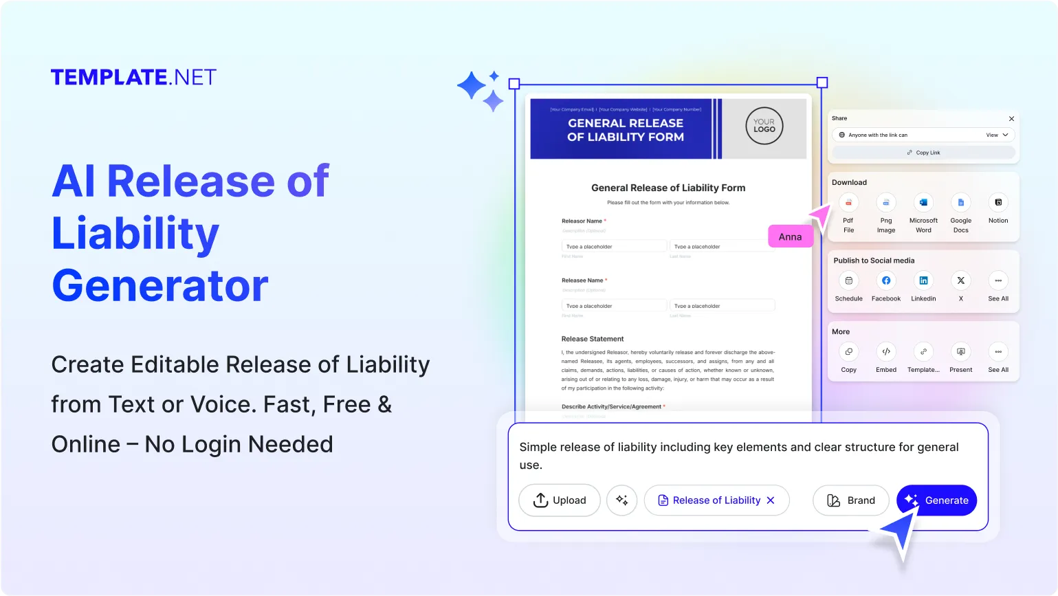 Free AI Release of Liability Generator, Free Liability Waiver Maker Online