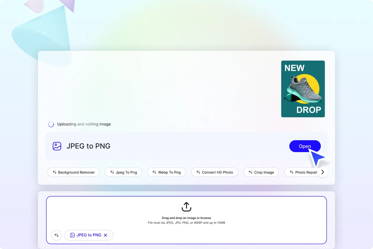 Free AI Convert JPEG to PNG Photo Editor, Free Convert JPEG to PNG Maker Online