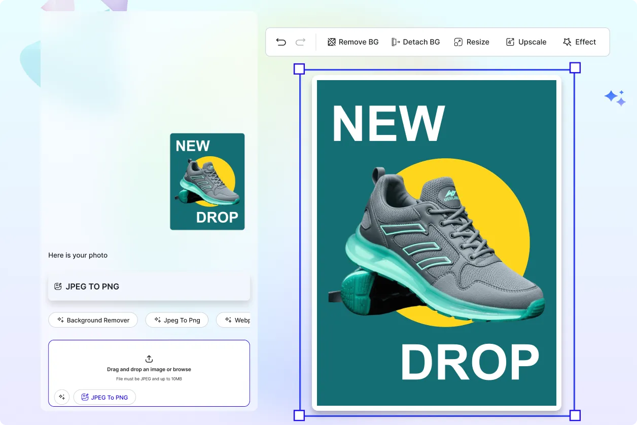 Free AI Convert JPEG to PNG Photo Editor, Free Convert JPEG to PNG Maker Online