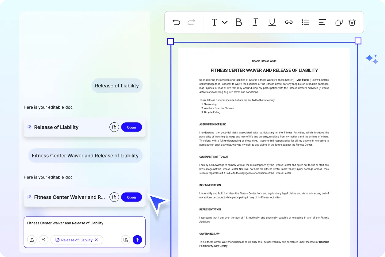 Free AI Release of Liability Generator, Free Liability Waiver Maker Online