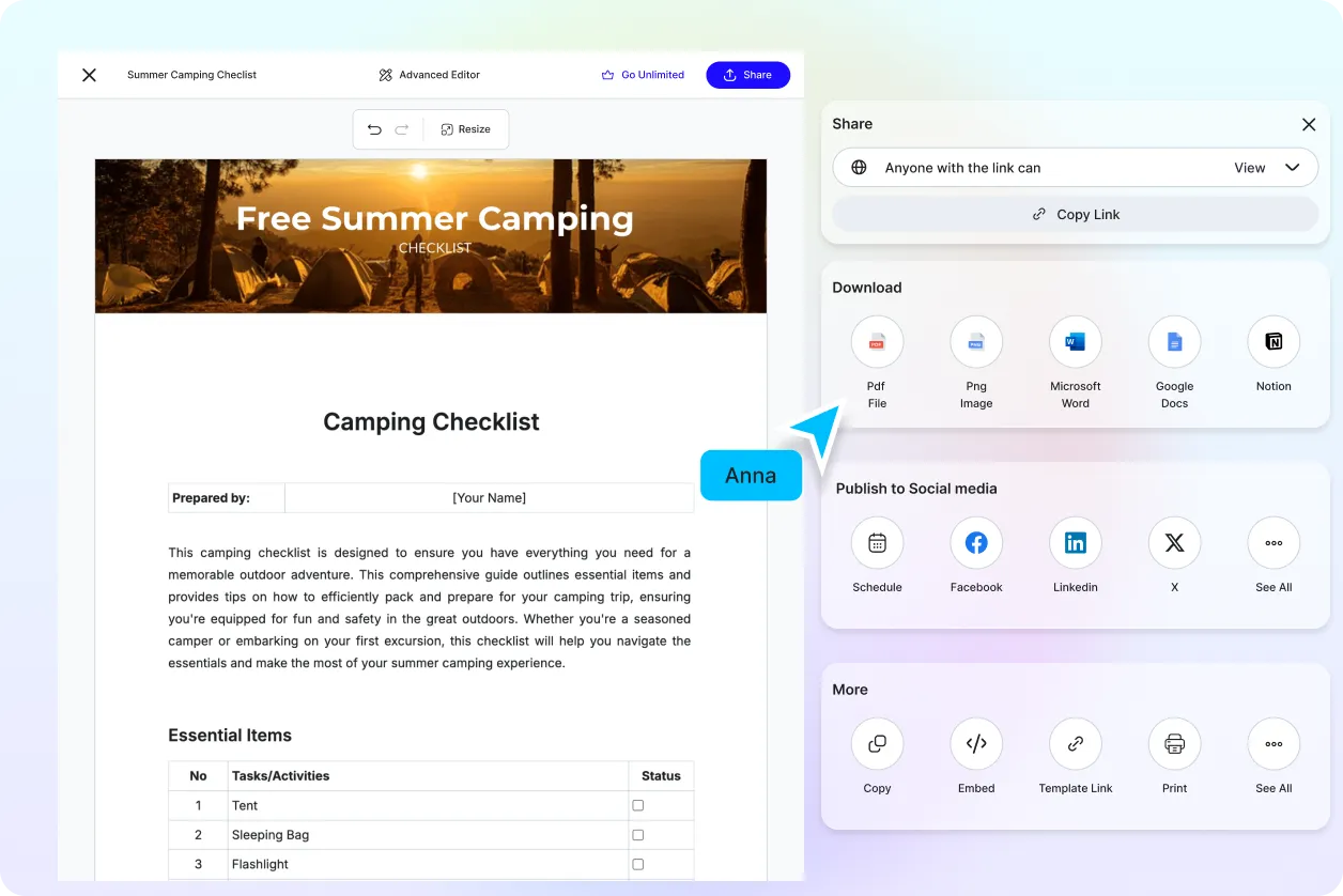 Free AI Camping Checklist Generator, Free Camping Checklist Maker Online