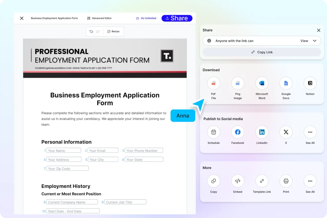 Free AI Employment Application Form Generator, Free Employment Application Form Maker Online