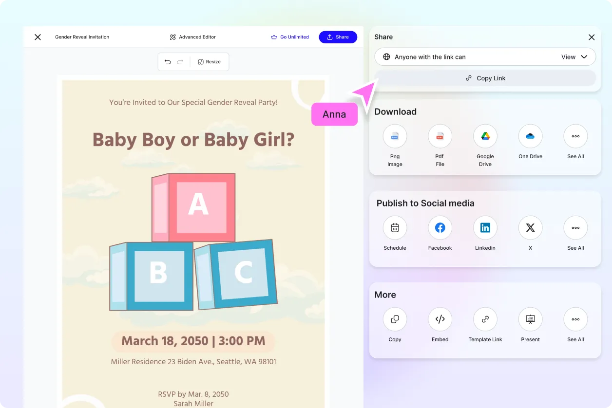 Free AI Gender Reveal Invitation Generator, Free Online Invitation Maker