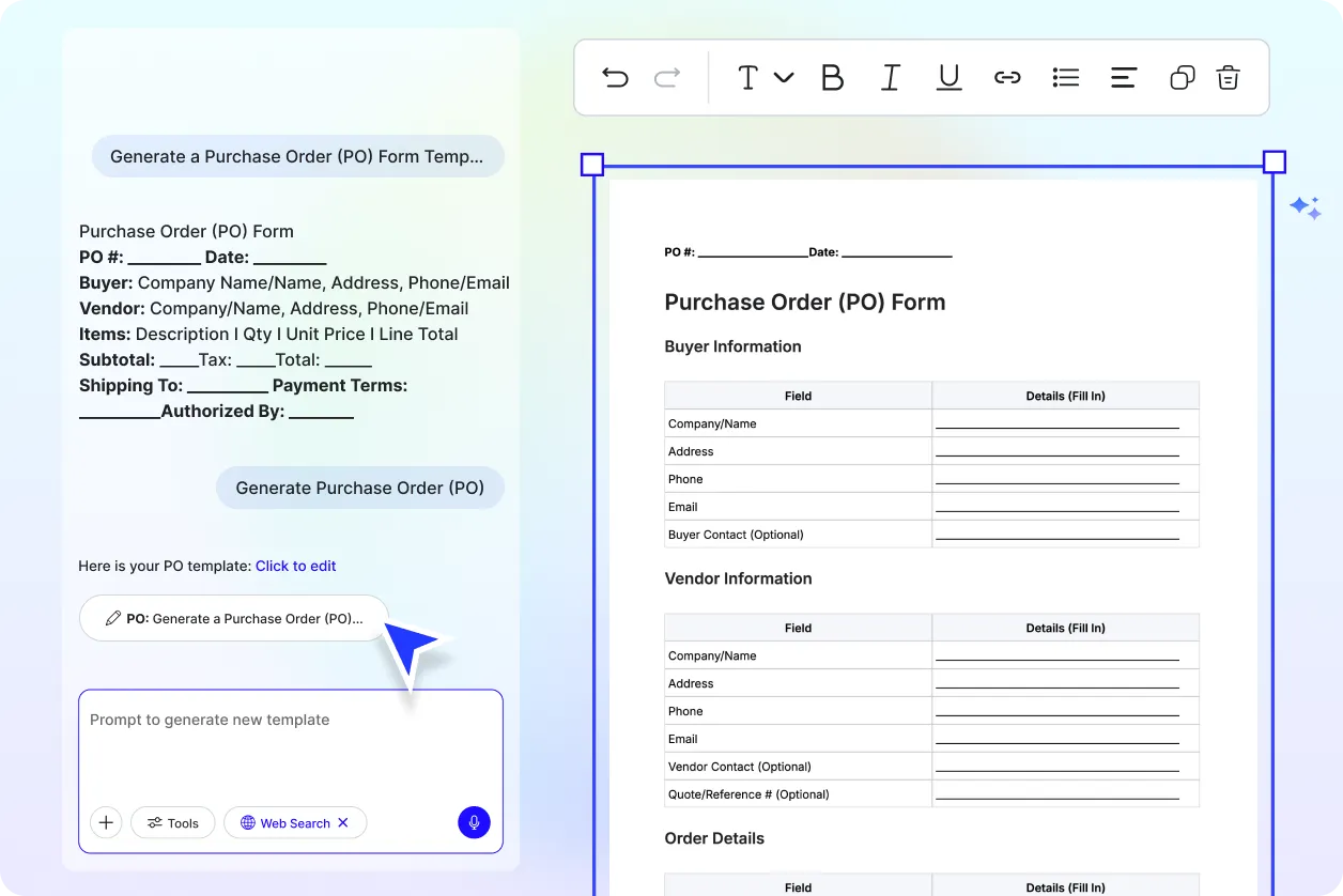 Free AI Purchase Order Generator Online, Create PO Documents Instantly