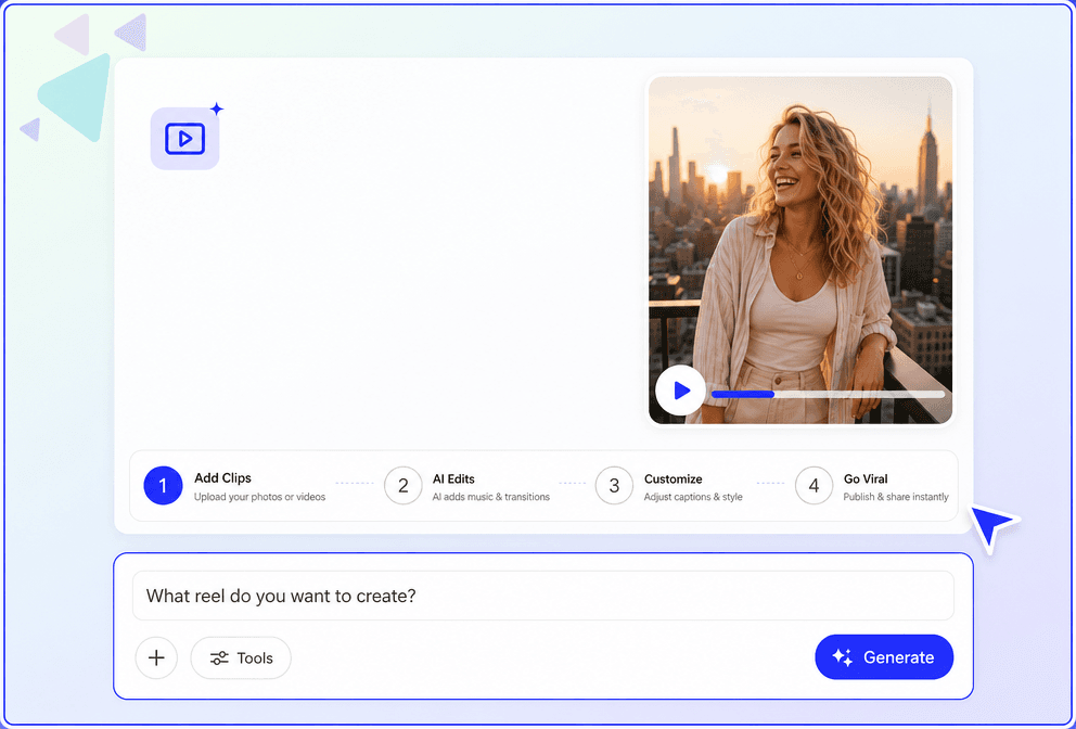 Free AI Reel Generator – Make Instagram, TikTok Reels & YouTube Shorts Free AI Reel Generator – Make Instagram, TikTok Reels & YouTube Shorts