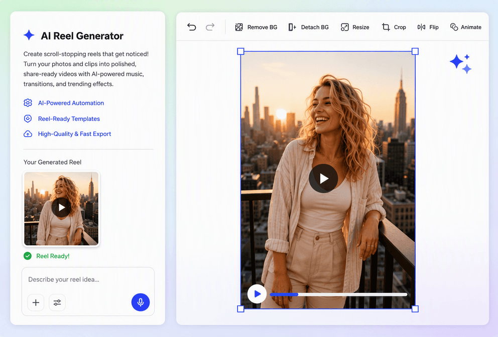 Free AI Reel Generator – Make Instagram, TikTok Reels & YouTube Shorts Free AI Reel Generator – Make Instagram, TikTok Reels & YouTube Shorts