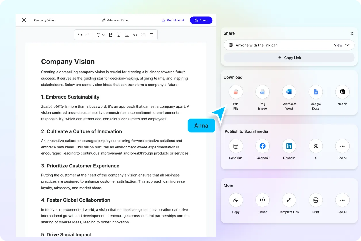 Free AI Vision Generator, Free Company Vision Maker Online