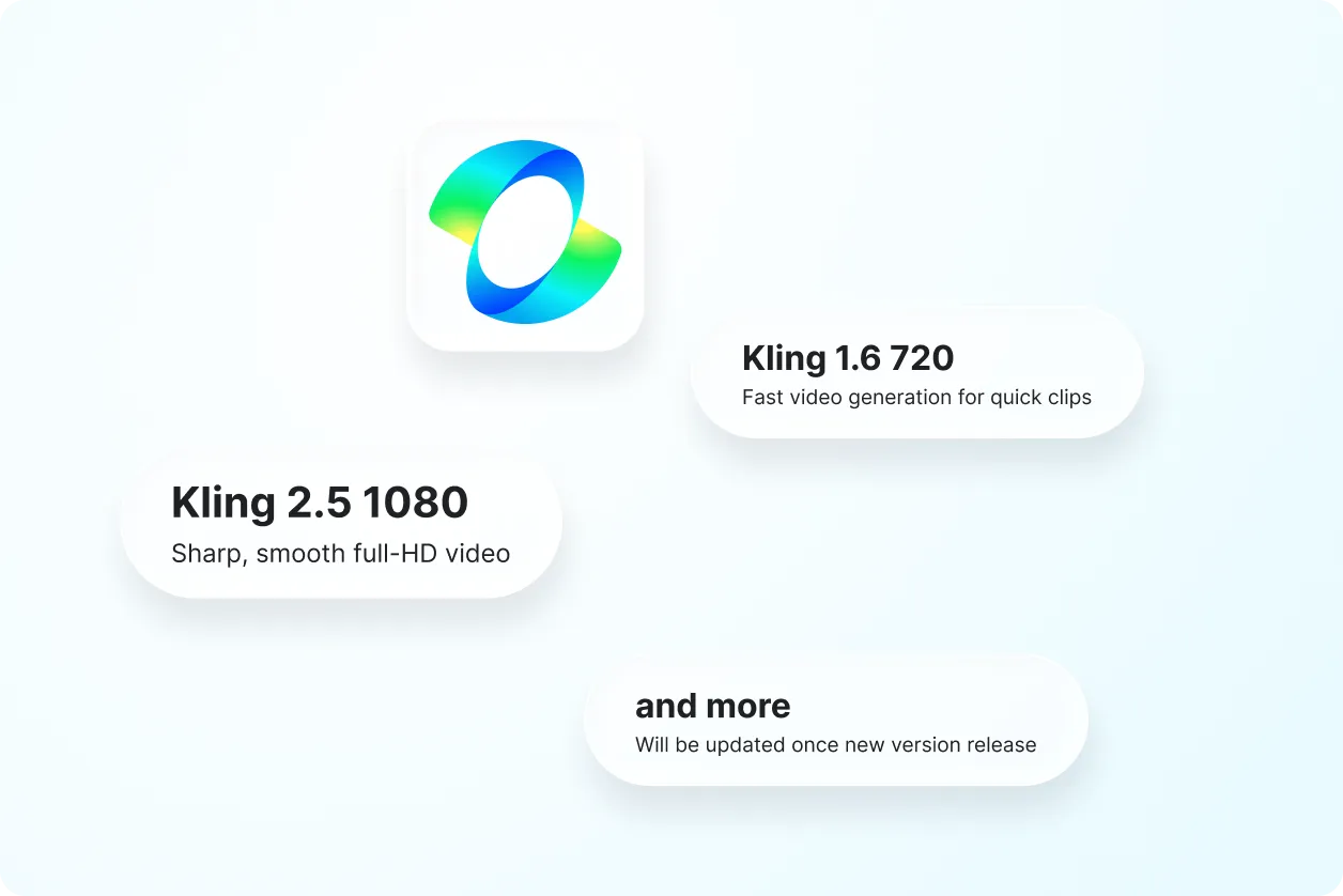 Generate Videos with Kling 3, 1.6 720p, 2.5 1080p, 2.1 Image Try for free.