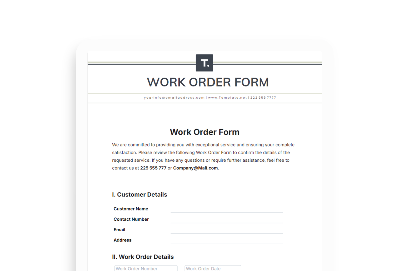 Work Order Forms