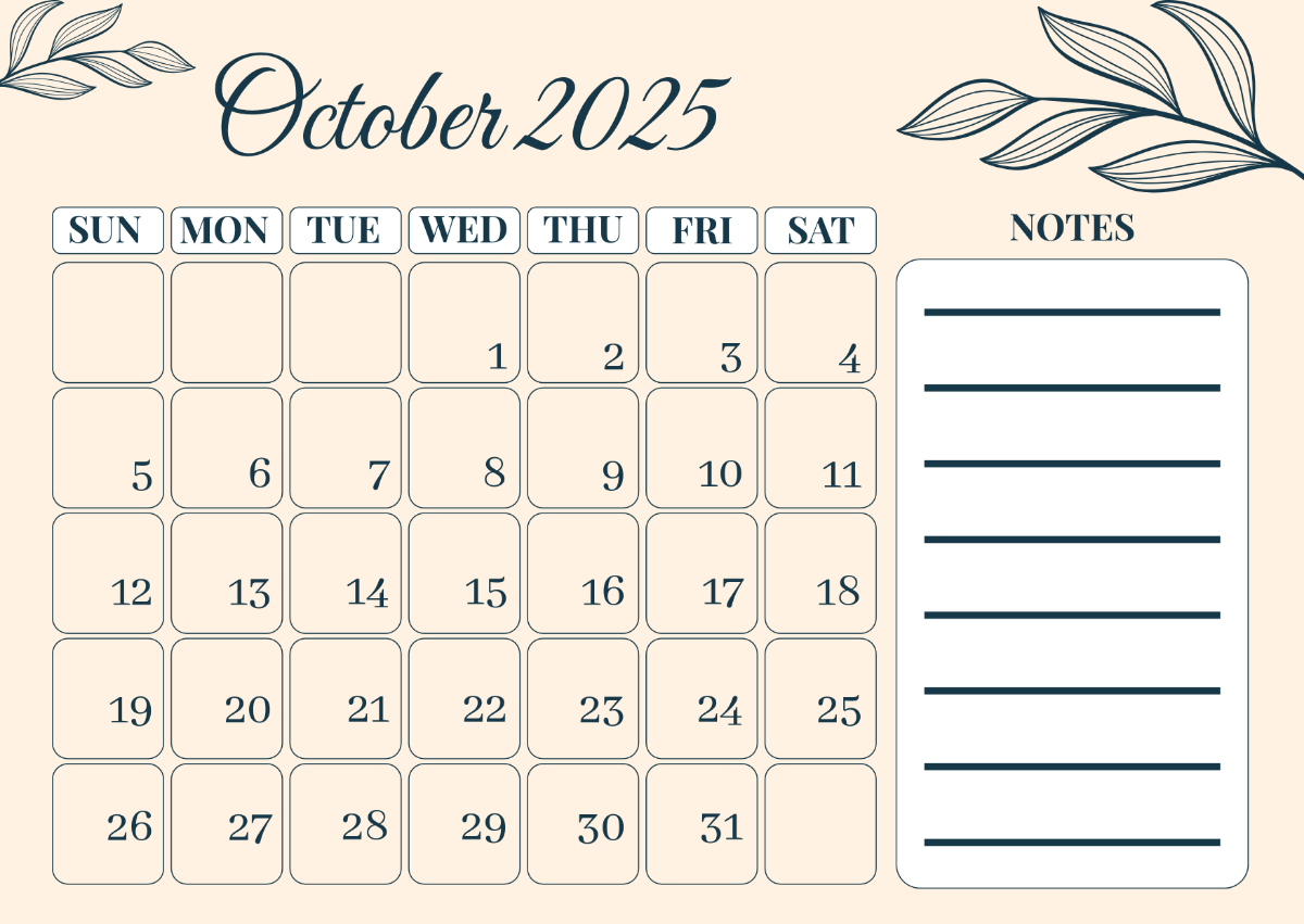 October 2025 Calendars Templates