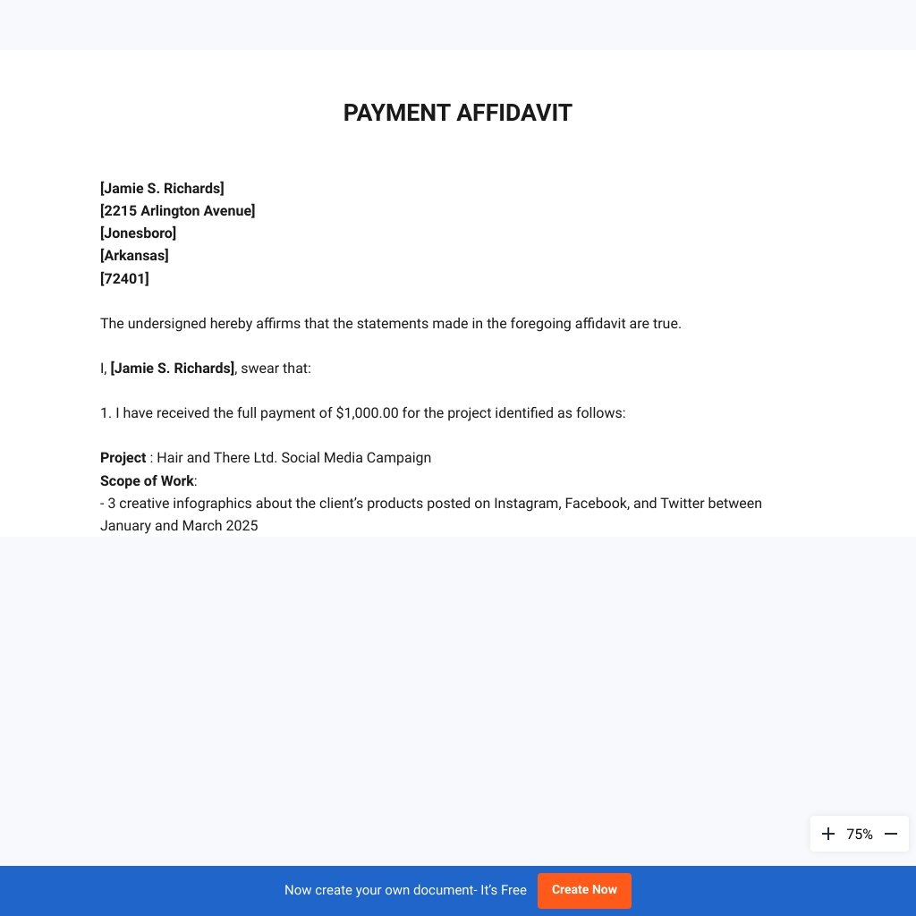 FREE Affidavit of Payment Template Download in Word Google Docs