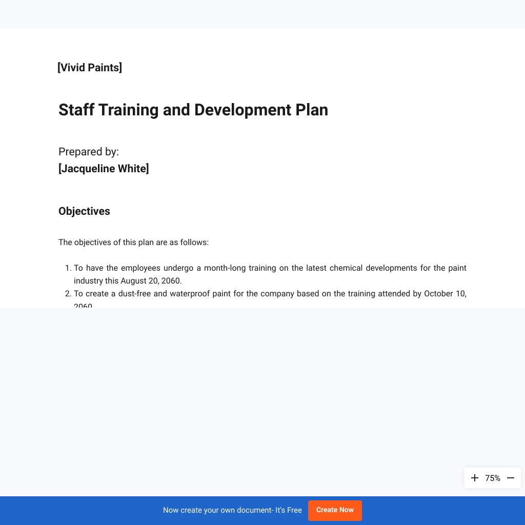 One Page Staff Training and Development Plan Template - Download in ...